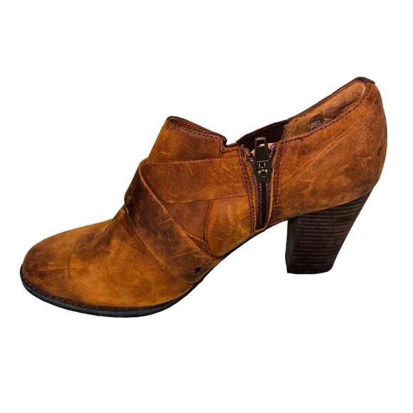 Clark “Heath Woodlark” Brown Distressed Leather Stacked Heel Ankle Booties 9M - Picture 5 of 12
